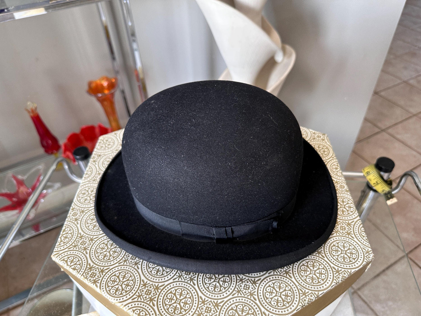 Antique Black Wool Felt Bowler Hat, David’s Inc. Harrisburg PA, Original Box