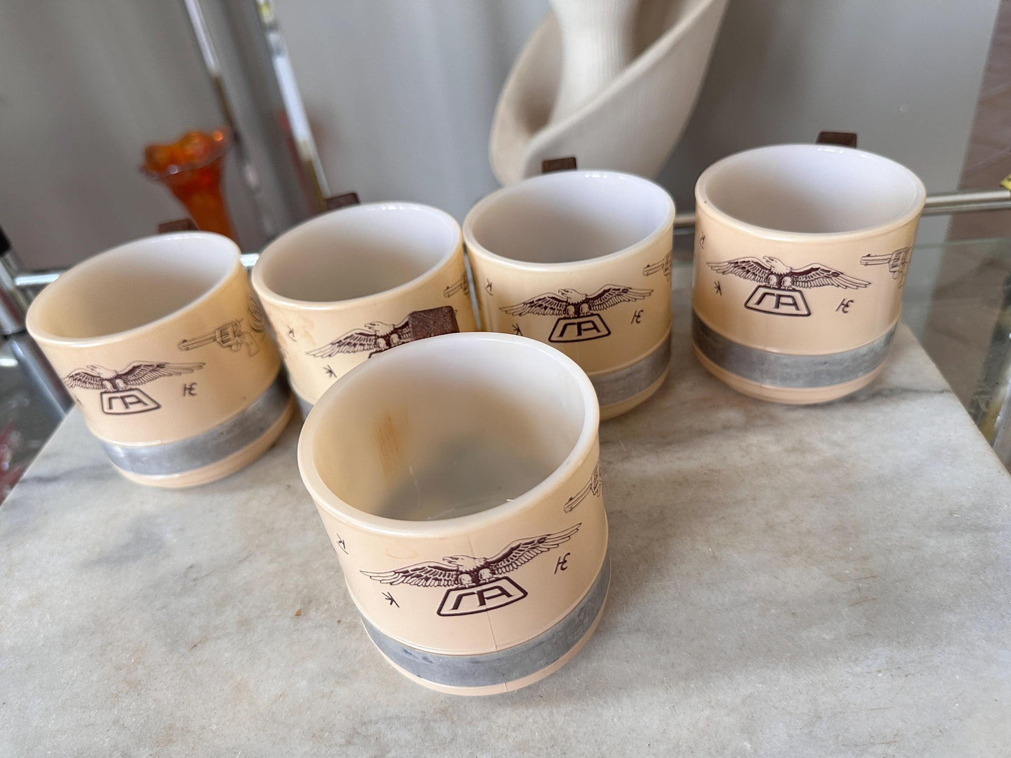 Vintage Siesta Ware Southwestern Milk Glass Mugs (Set of 5) – MCM Wooden Handle Kitchenalia