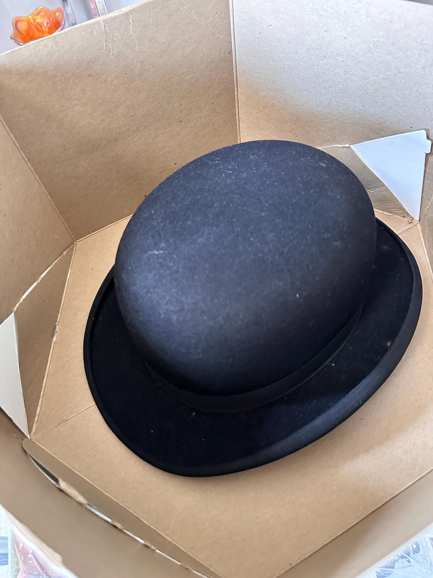 Antique Black Wool Felt Bowler Hat, David’s Inc. Harrisburg PA, Original Box
