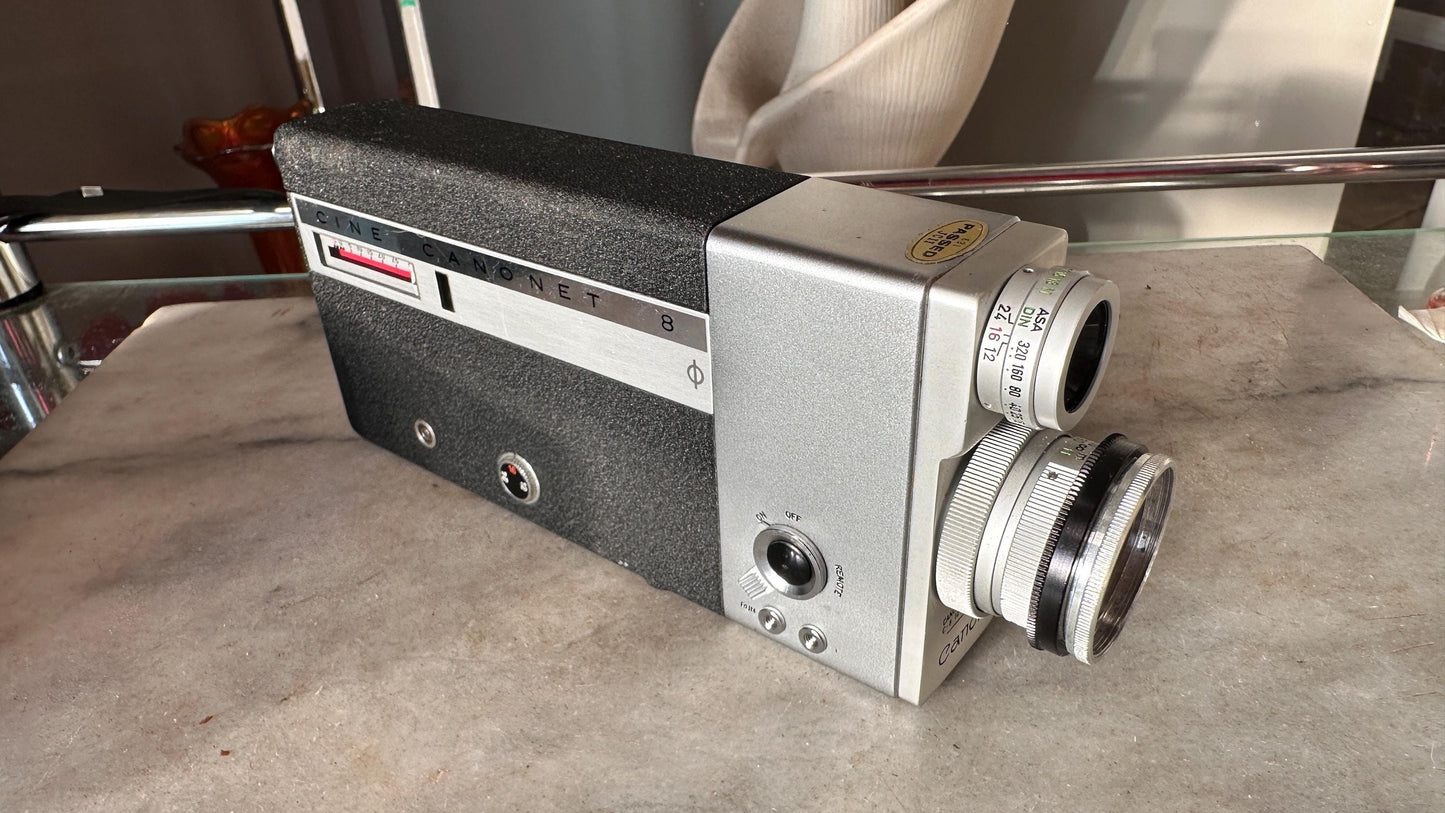 1960s Canon Cine Canonet 8 Film Camera, Japan, Original Case Manual, Running Motor