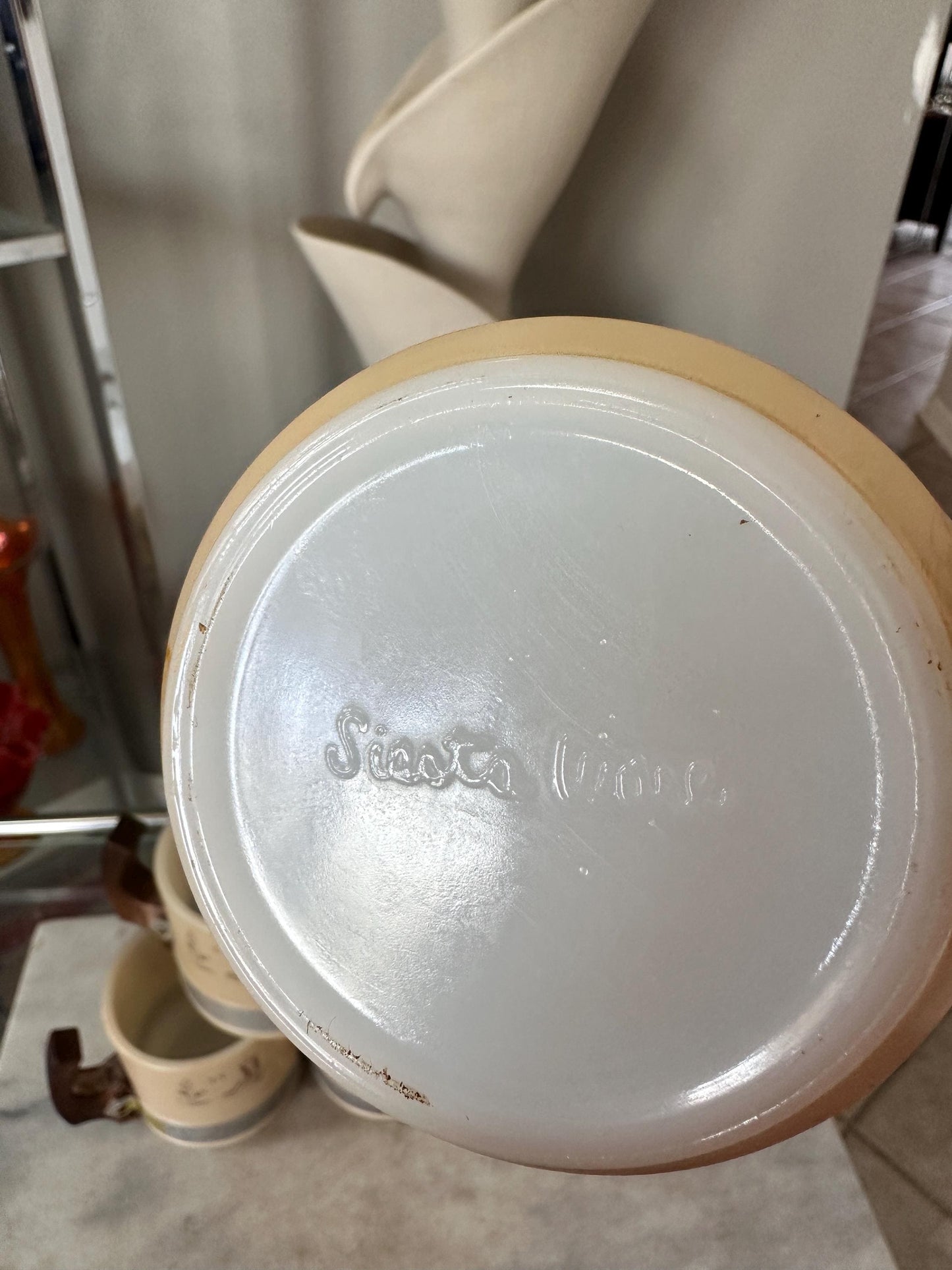 Vintage Siesta Ware Southwestern Milk Glass Mugs (Set of 5) – MCM Wooden Handle Kitchenalia
