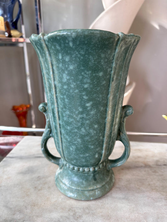 Vintage Robinson Ransbottom Victoria Green Marbled Vase – Art Deco Handled Pottery