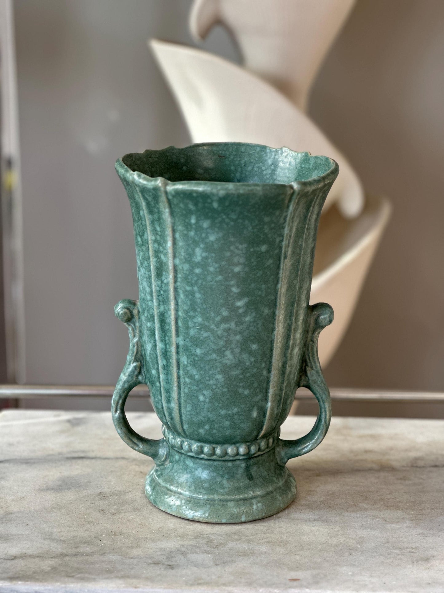 Vintage Robinson Ransbottom Victoria Green Marbled Vase – Art Deco Handled Pottery