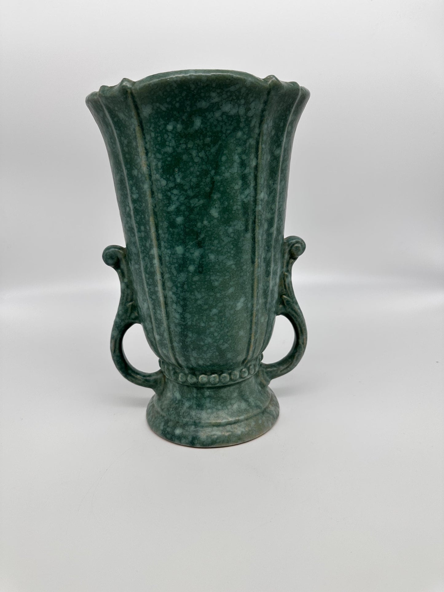 Vintage Robinson Ransbottom Victoria Green Marbled Vase – Art Deco Handled Pottery