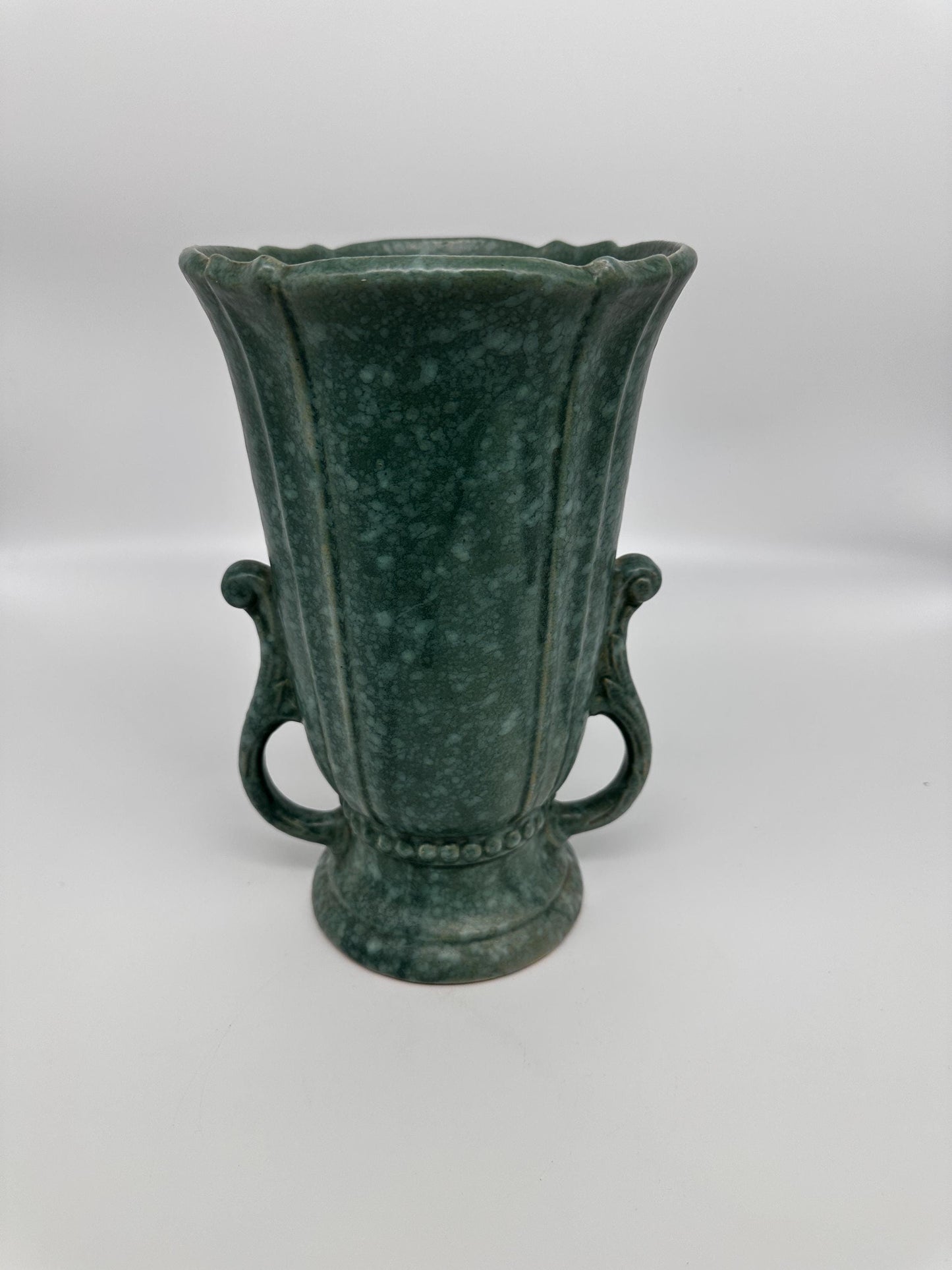 Vintage Robinson Ransbottom Victoria Green Marbled Vase – Art Deco Handled Pottery