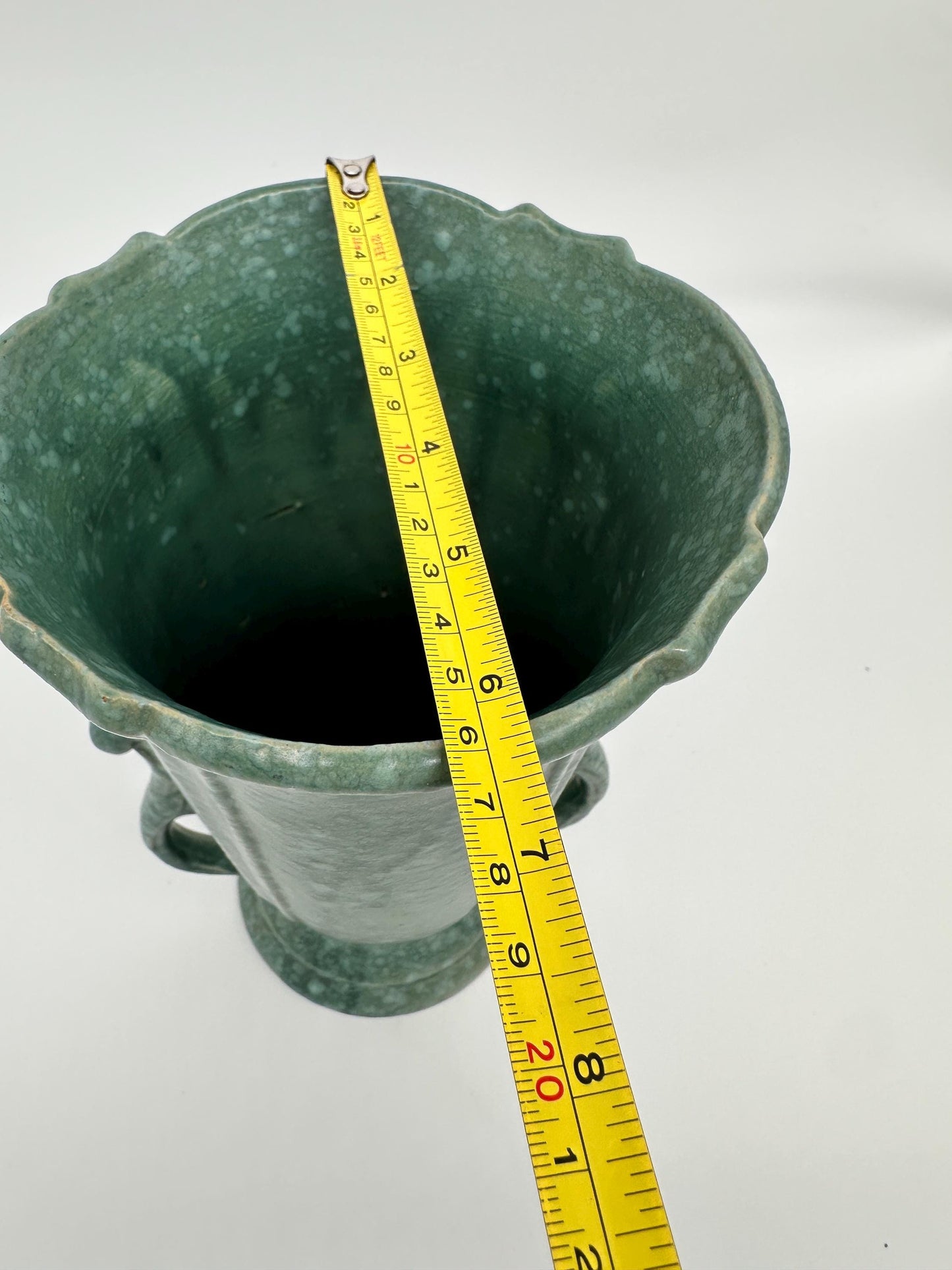 Vintage Robinson Ransbottom Victoria Green Marbled Vase – Art Deco Handled Pottery