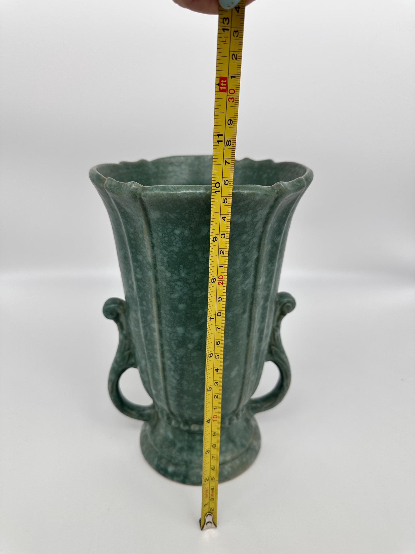 Vintage Robinson Ransbottom Victoria Green Marbled Vase – Art Deco Handled Pottery