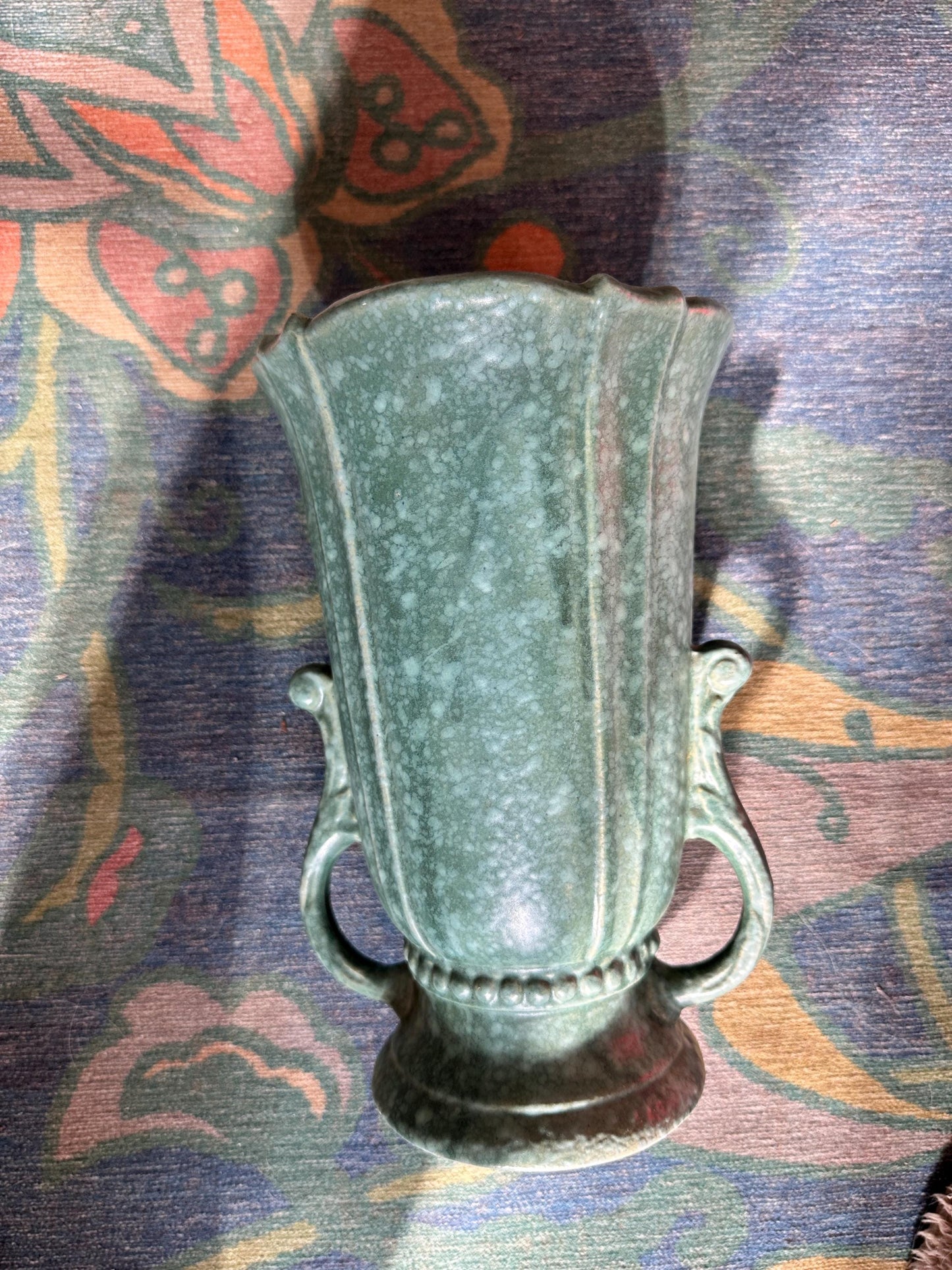 Vintage Robinson Ransbottom Victoria Green Marbled Vase – Art Deco Handled Pottery