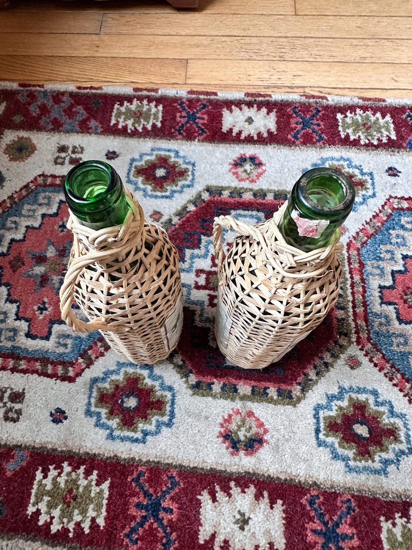 Roncoco Wicker Wrapped Liquor Bottles, Puerto Rican Rum, Set of 2, Spain Bar Decor