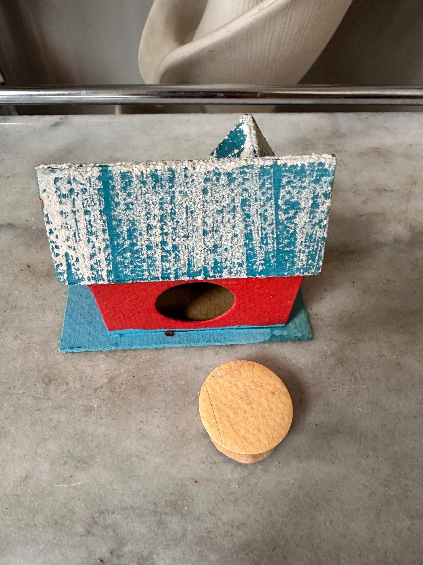 Vintage Blue, Red and White Mica Glitter Putz House, Made in Japan