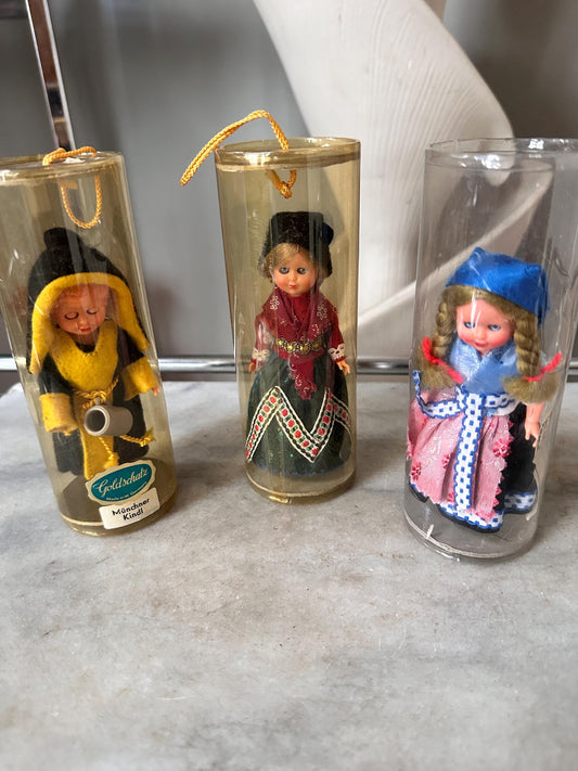 German Folklore Dolls, Set of 3 Vintage, Hand-Painted Faces, Traditional Costumes