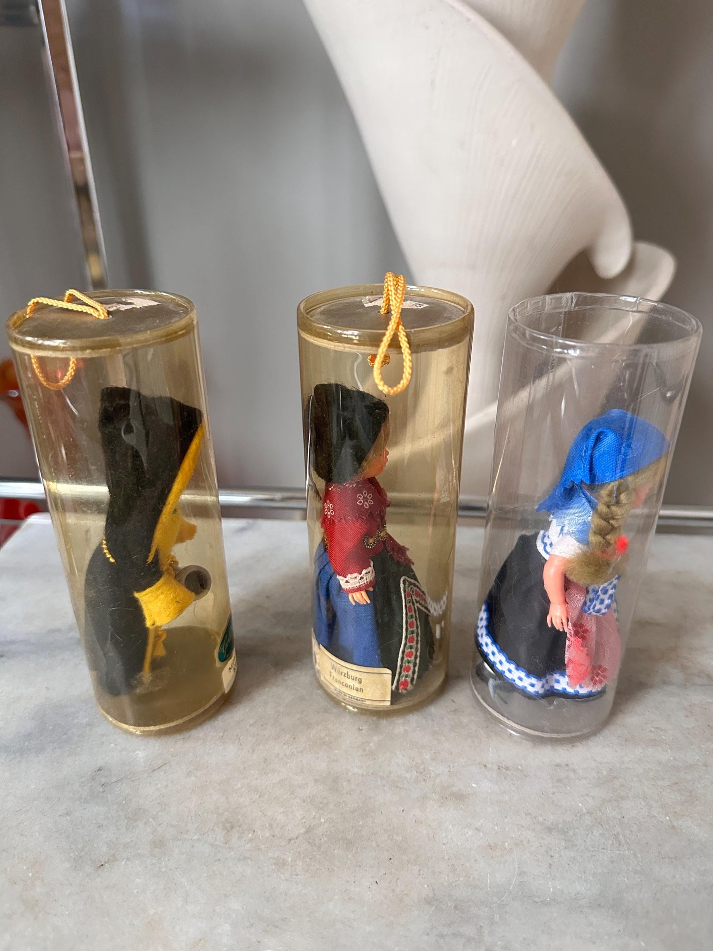German Folklore Dolls, Set of 3 Vintage, Hand-Painted Faces, Traditional Costumes