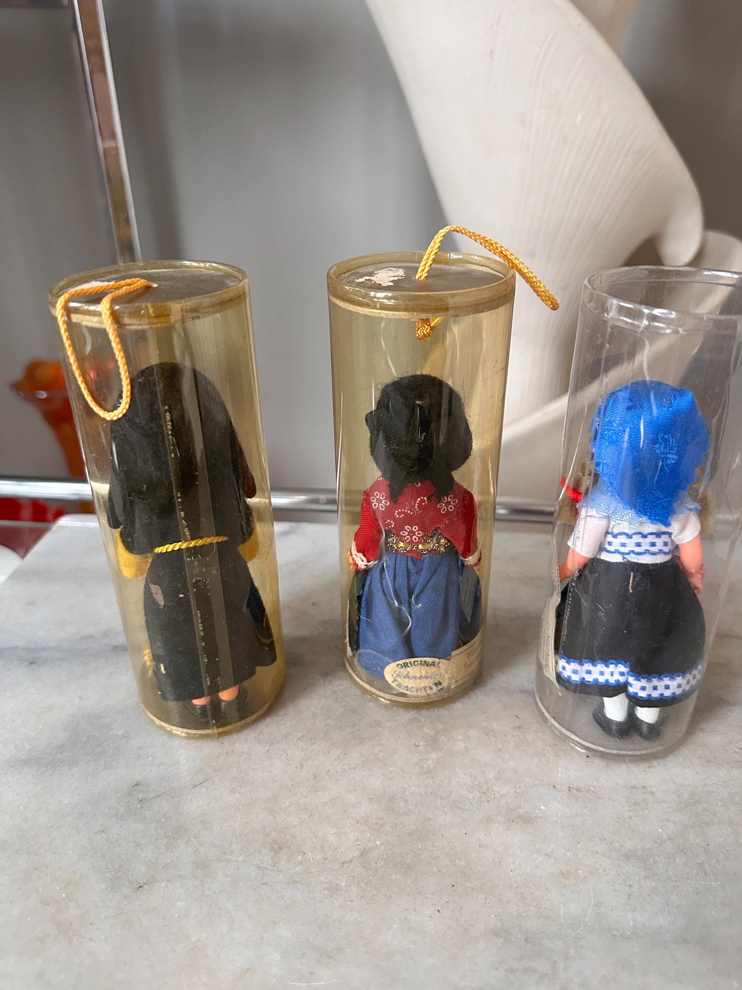 German Folklore Dolls, Set of 3 Vintage, Hand-Painted Faces, Traditional Costumes