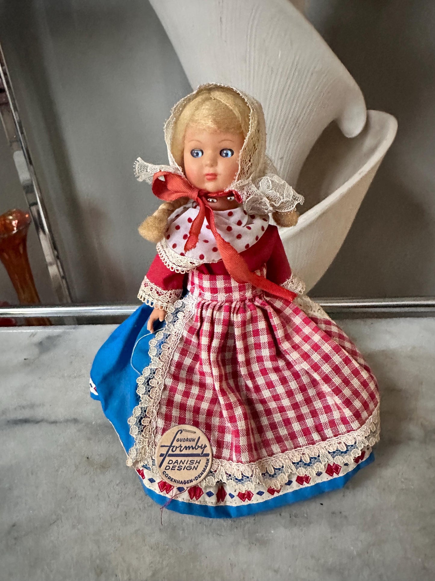 Vintage Gudrun Formby Danish Design Doll, Blue Sleepy Eyes, Collectible Scandinavian Toy, Mid-Century Doll