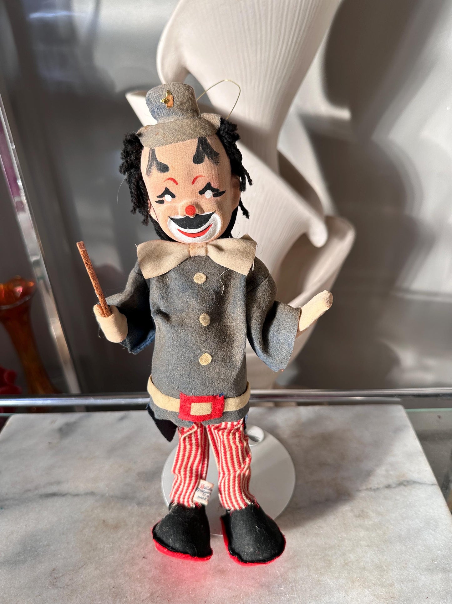 1960s Holiday Fair Hobo Clown Doll, Poseable Felt, Made in Japan Kitsch Décor
