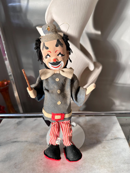 1960s Holiday Fair Hobo Clown Doll, Poseable Felt, Made in Japan Kitsch Décor