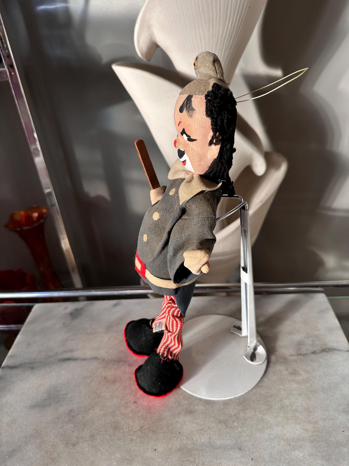 1960s Holiday Fair Hobo Clown Doll, Poseable Felt, Made in Japan Kitsch Décor