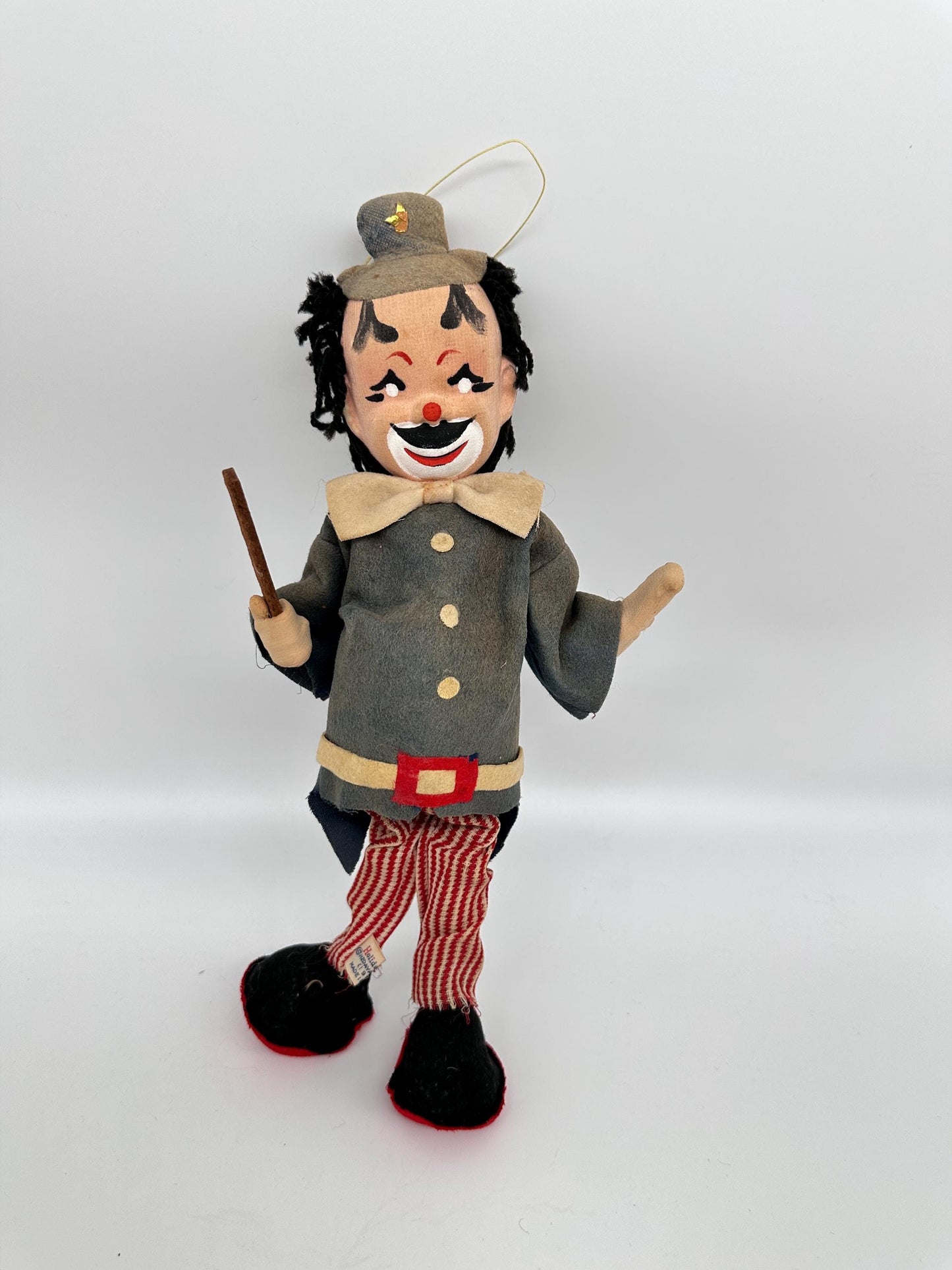 1960s Holiday Fair Hobo Clown Doll, Poseable Felt, Made in Japan Kitsch Décor