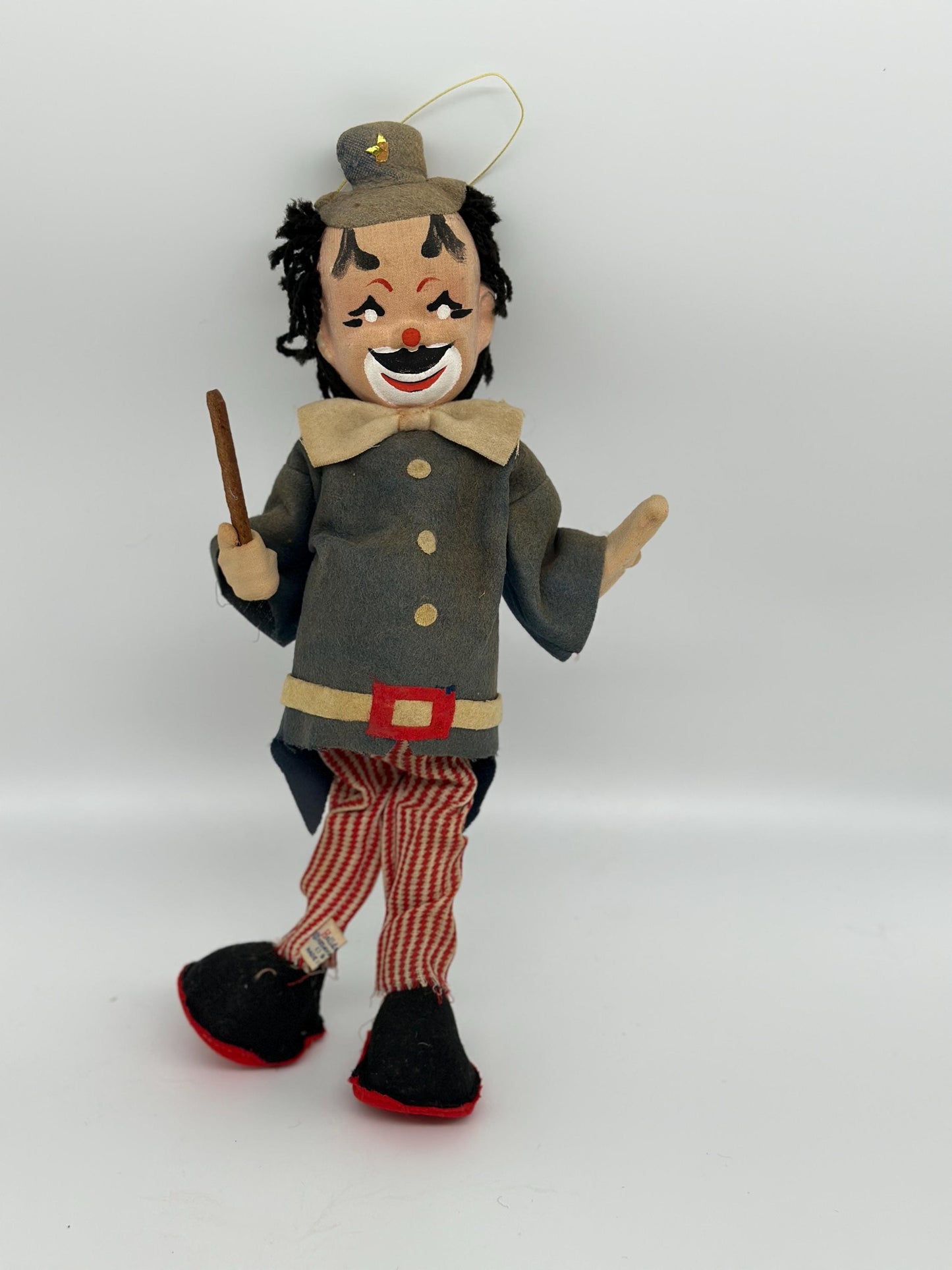 1960s Holiday Fair Hobo Clown Doll, Poseable Felt, Made in Japan Kitsch Décor