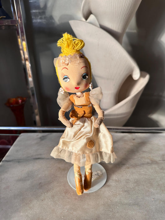Vintage Big Eyed Ballerina Doll, 1970's Poseable Figurine, Nursery Rhyme Decor