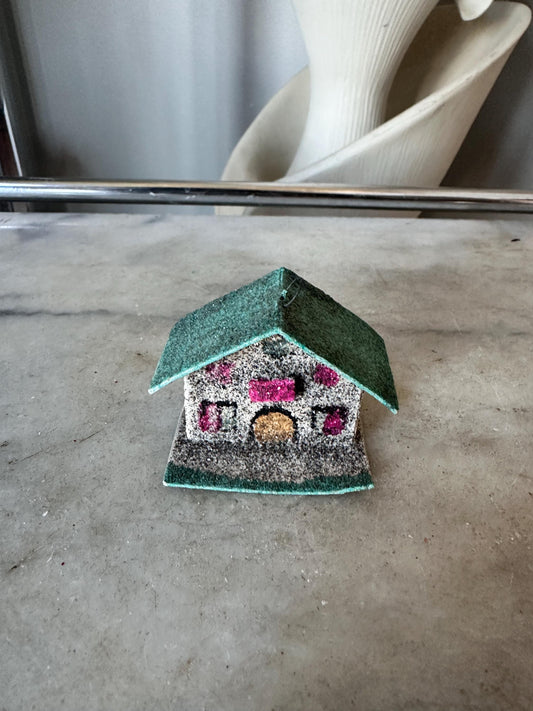 Vintage CHRISTMAS Village Putz House, Green Roof Mica Glitter, Made in Japan Ornament