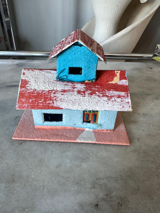 Vintage Putz House -  Red, Blue, Faux Snow Christmas Village Display (Made in Japan)