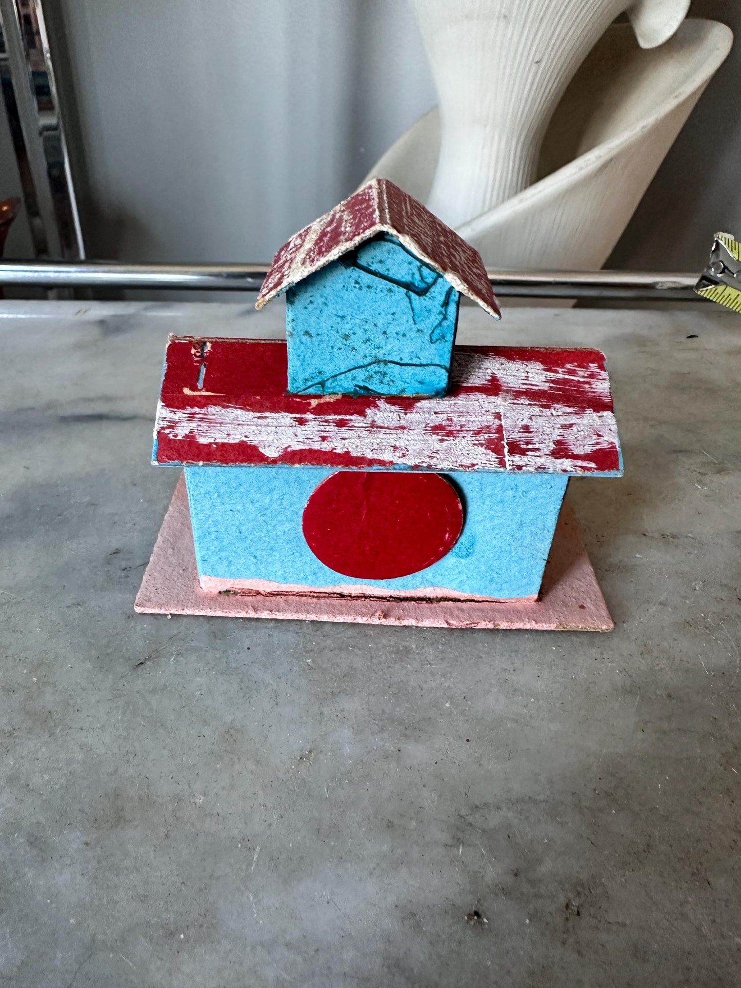 Vintage Putz House -  Red, Blue, Faux Snow Christmas Village Display (Made in Japan)