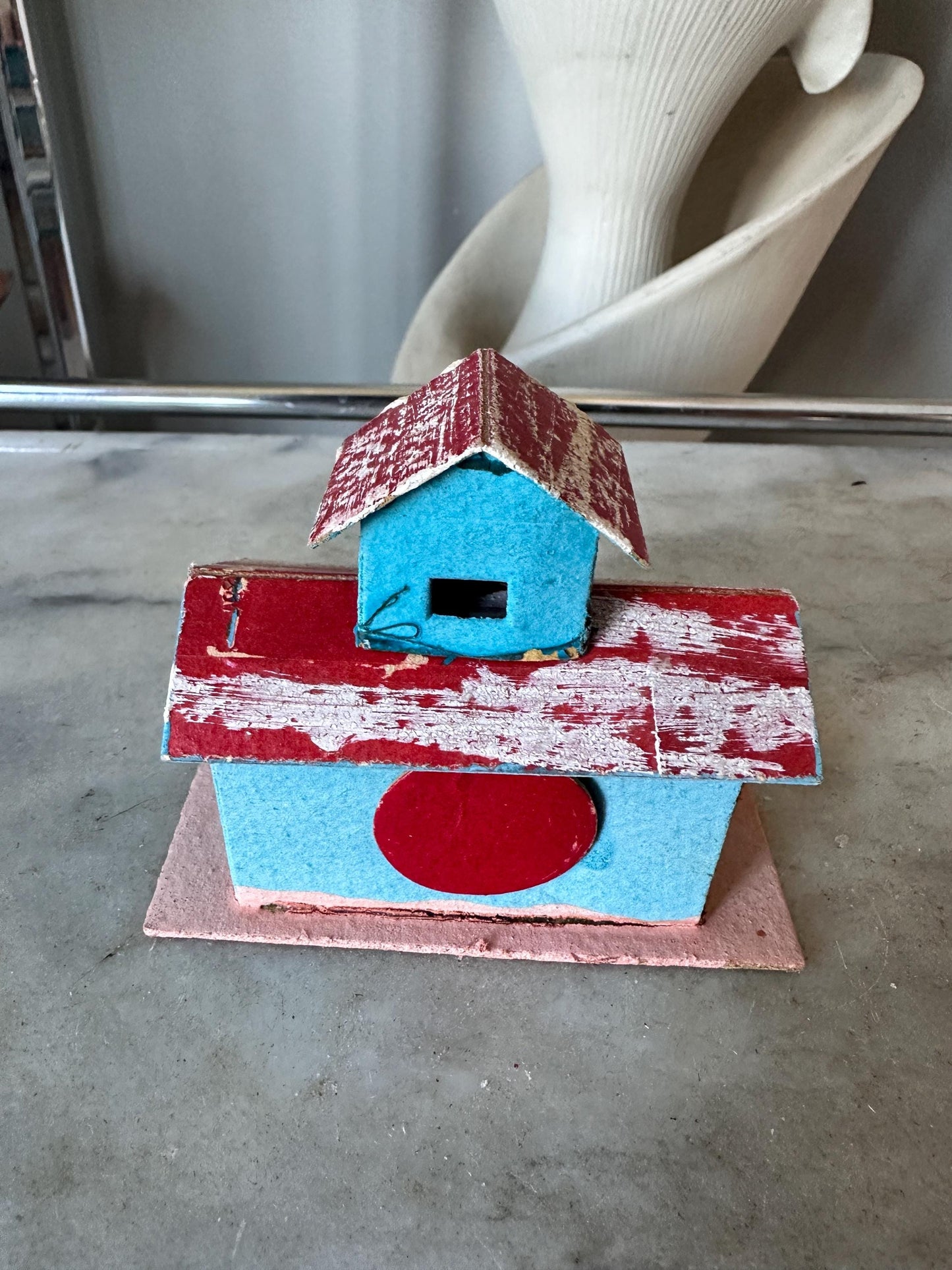 Vintage Putz House -  Red, Blue, Faux Snow Christmas Village Display (Made in Japan)
