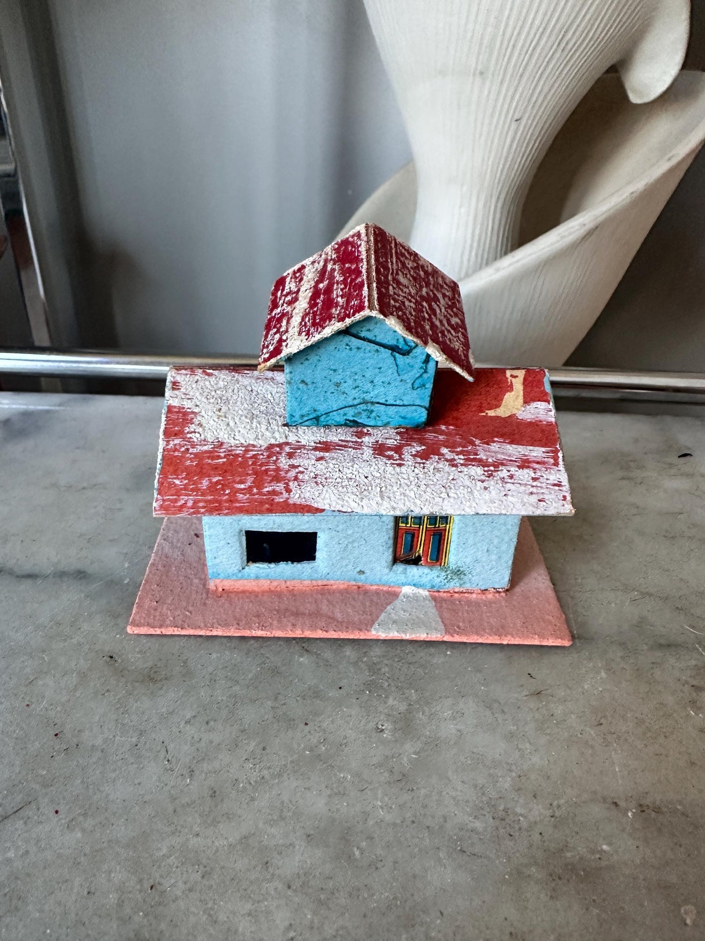 Vintage Putz House -  Red, Blue, Faux Snow Christmas Village Display (Made in Japan)