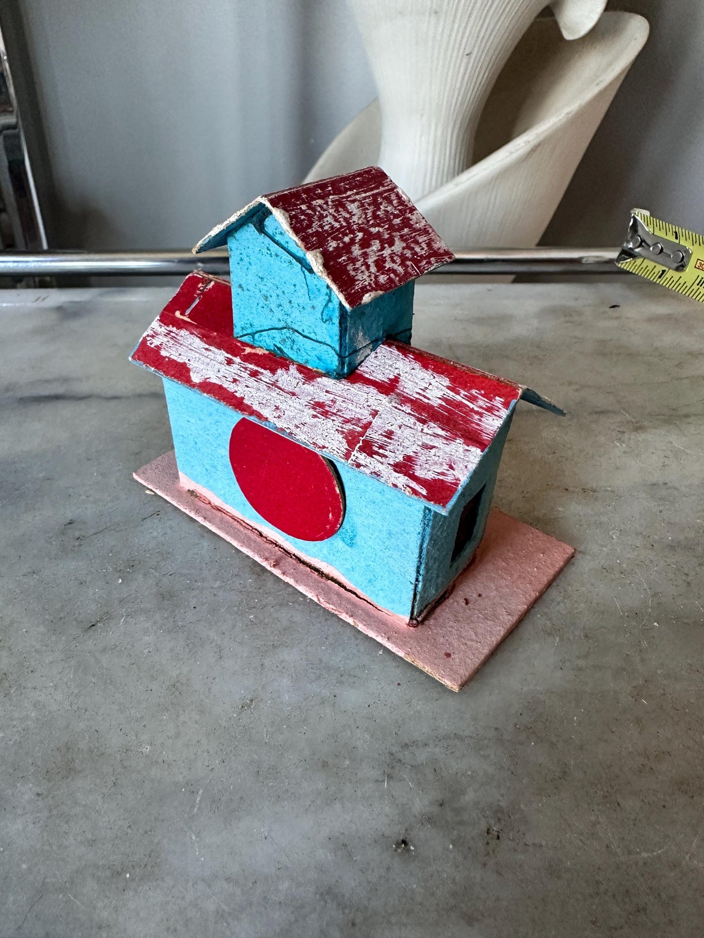 Vintage Putz House -  Red, Blue, Faux Snow Christmas Village Display (Made in Japan)