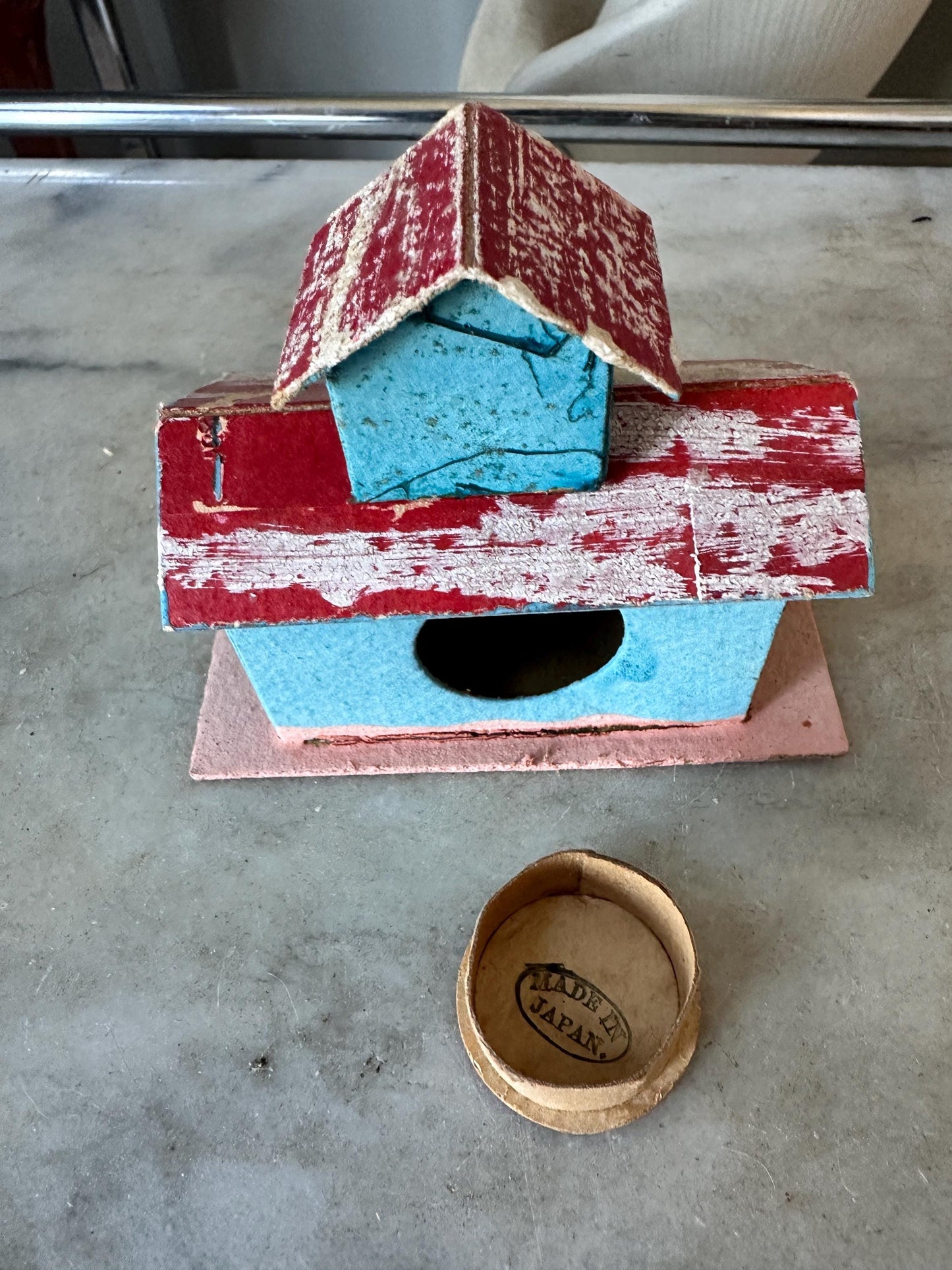 Vintage Putz House -  Red, Blue, Faux Snow Christmas Village Display (Made in Japan)