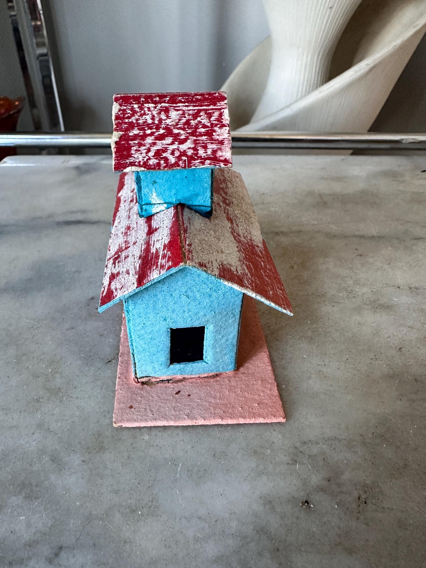 Vintage Putz House -  Red, Blue, Faux Snow Christmas Village Display (Made in Japan)