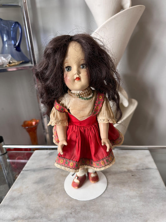Vintage 14" Dark Brunette Ideal Toni DollHard Plastic Strung Doll