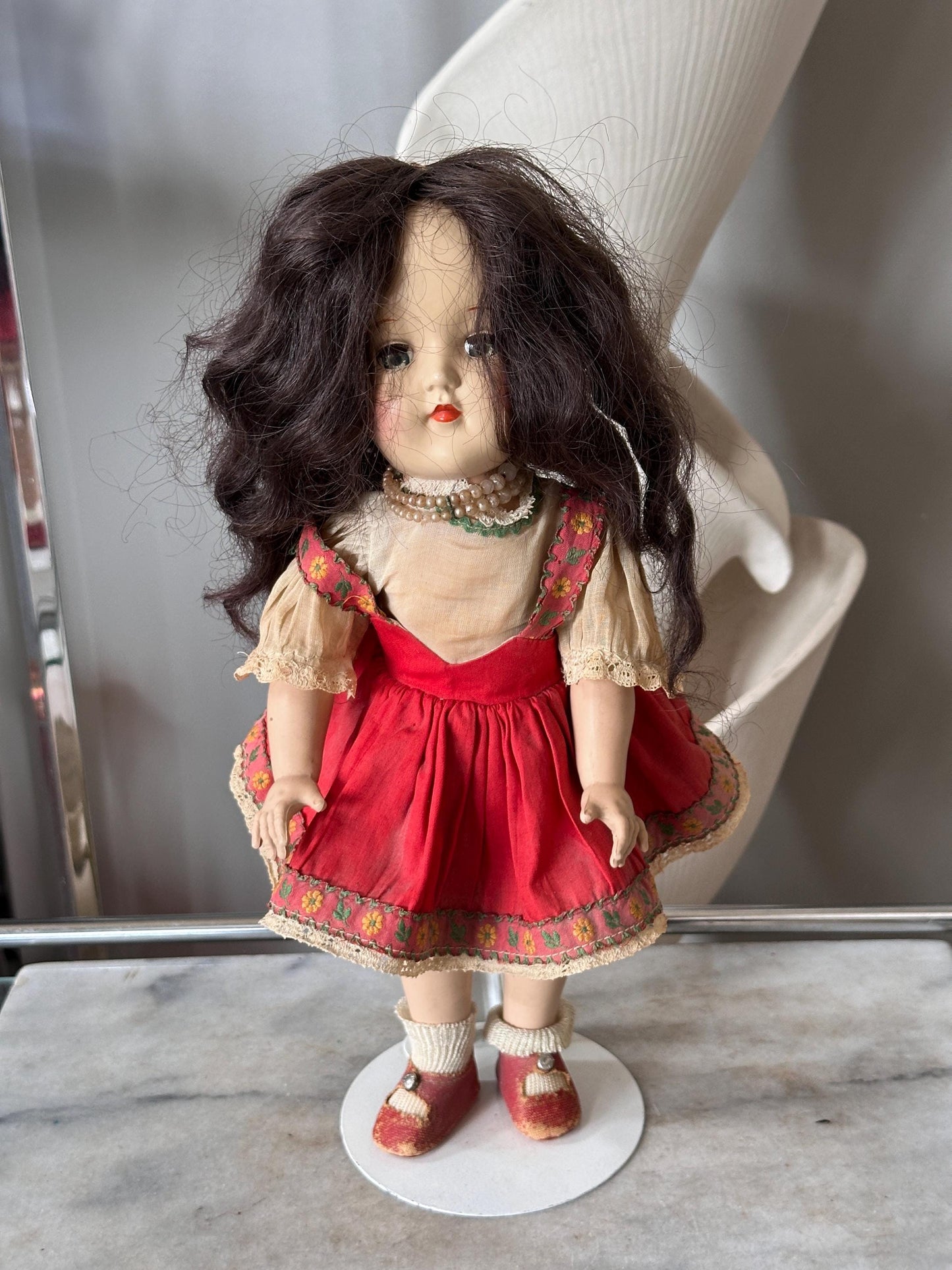 Vintage 14" Dark Brunette Ideal Toni DollHard Plastic Strung Doll