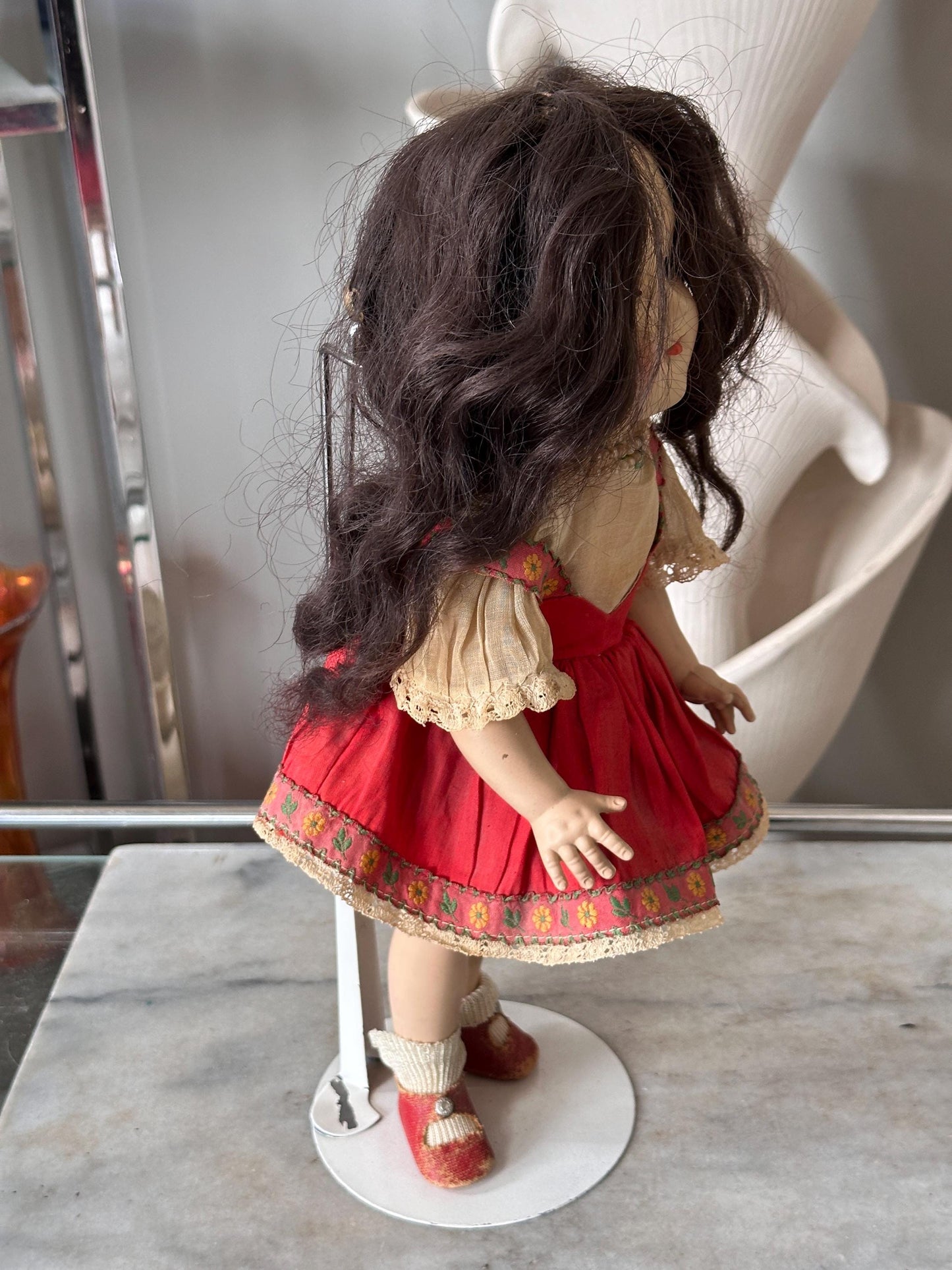 Vintage 14" Dark Brunette Ideal Toni DollHard Plastic Strung Doll