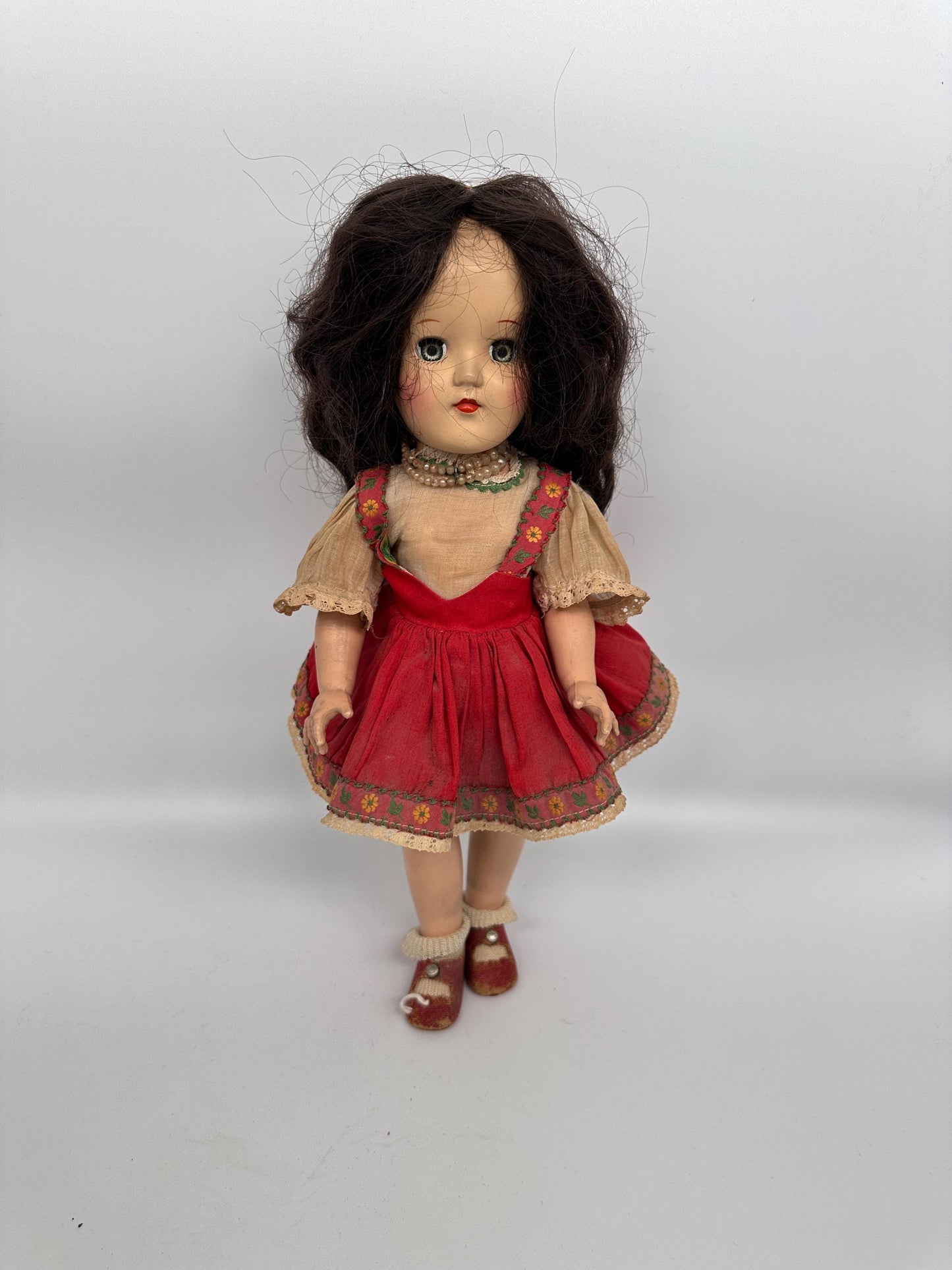 Vintage 14" Dark Brunette Ideal Toni DollHard Plastic Strung Doll