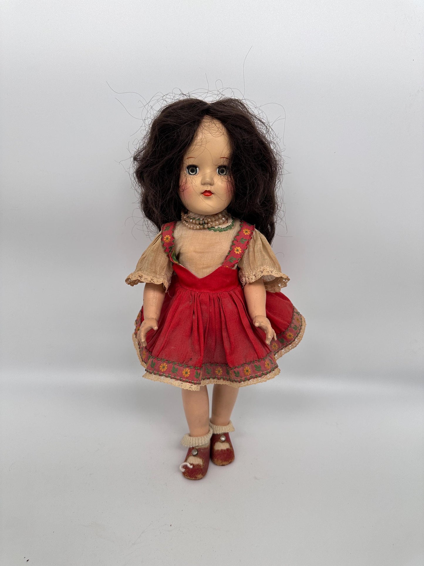 Vintage 14" Dark Brunette Ideal Toni DollHard Plastic Strung Doll