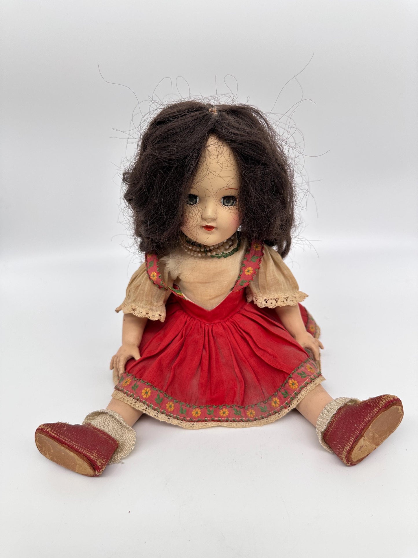 Vintage 14" Dark Brunette Ideal Toni DollHard Plastic Strung Doll