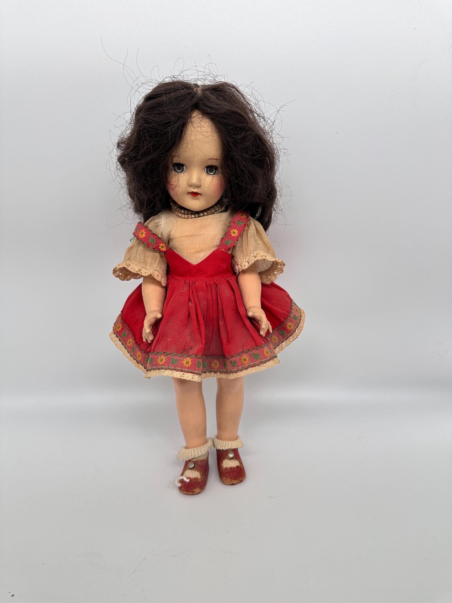 Vintage 14" Dark Brunette Ideal Toni DollHard Plastic Strung Doll