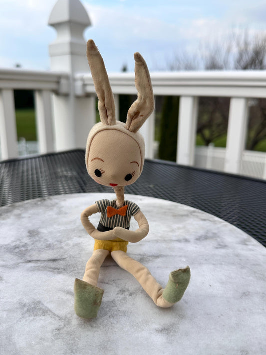 Vintage Bunny Pixie Knee Hugger Ornament, 1960s Japan Easter Kitsch Decor