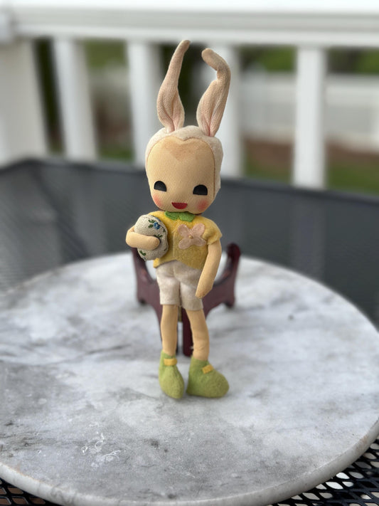 Vintage Bunny Pixie Knee Hugger Easter Ornament, 1960s Kitsch Decor