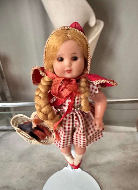Vintage Little Red Riding Hood Doll,  Sleep Eyes Paper Dress, Made in Italy