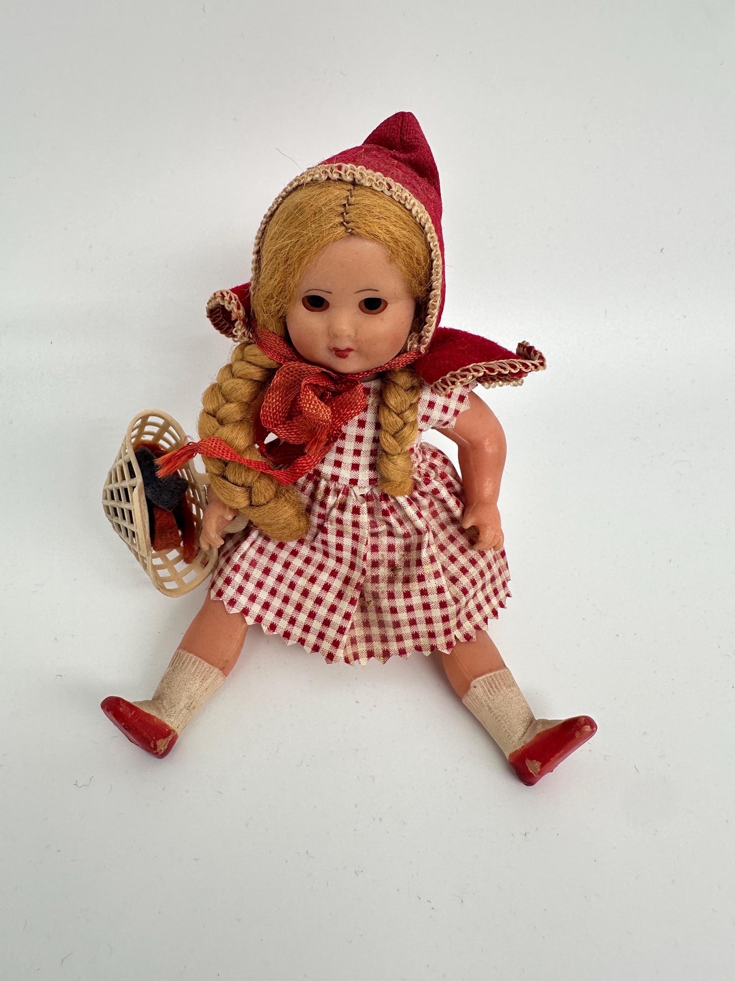 Vintage Little Red Riding Hood Doll,  Sleep Eyes Paper Dress, Made in Italy