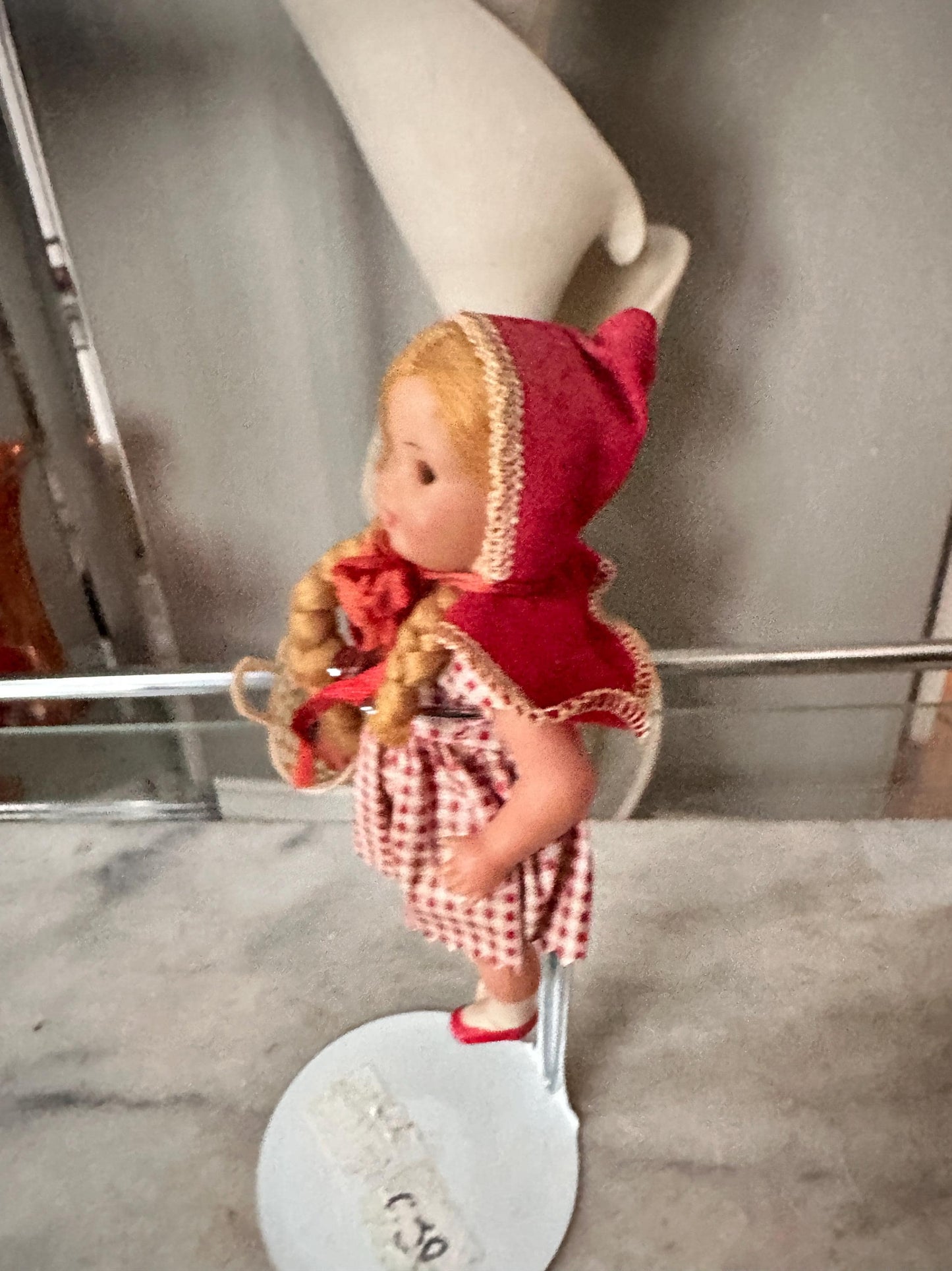 Vintage Little Red Riding Hood Doll,  Sleep Eyes Paper Dress, Made in Italy