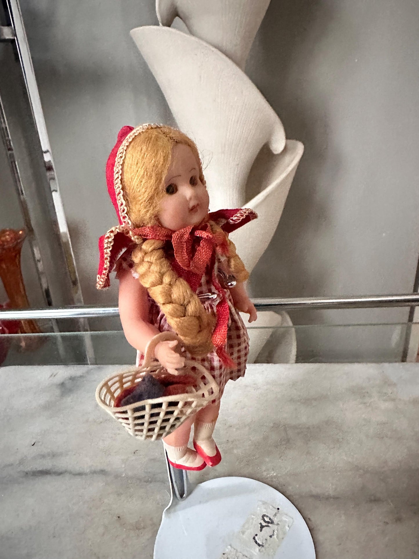 Vintage Little Red Riding Hood Doll,  Sleep Eyes Paper Dress, Made in Italy