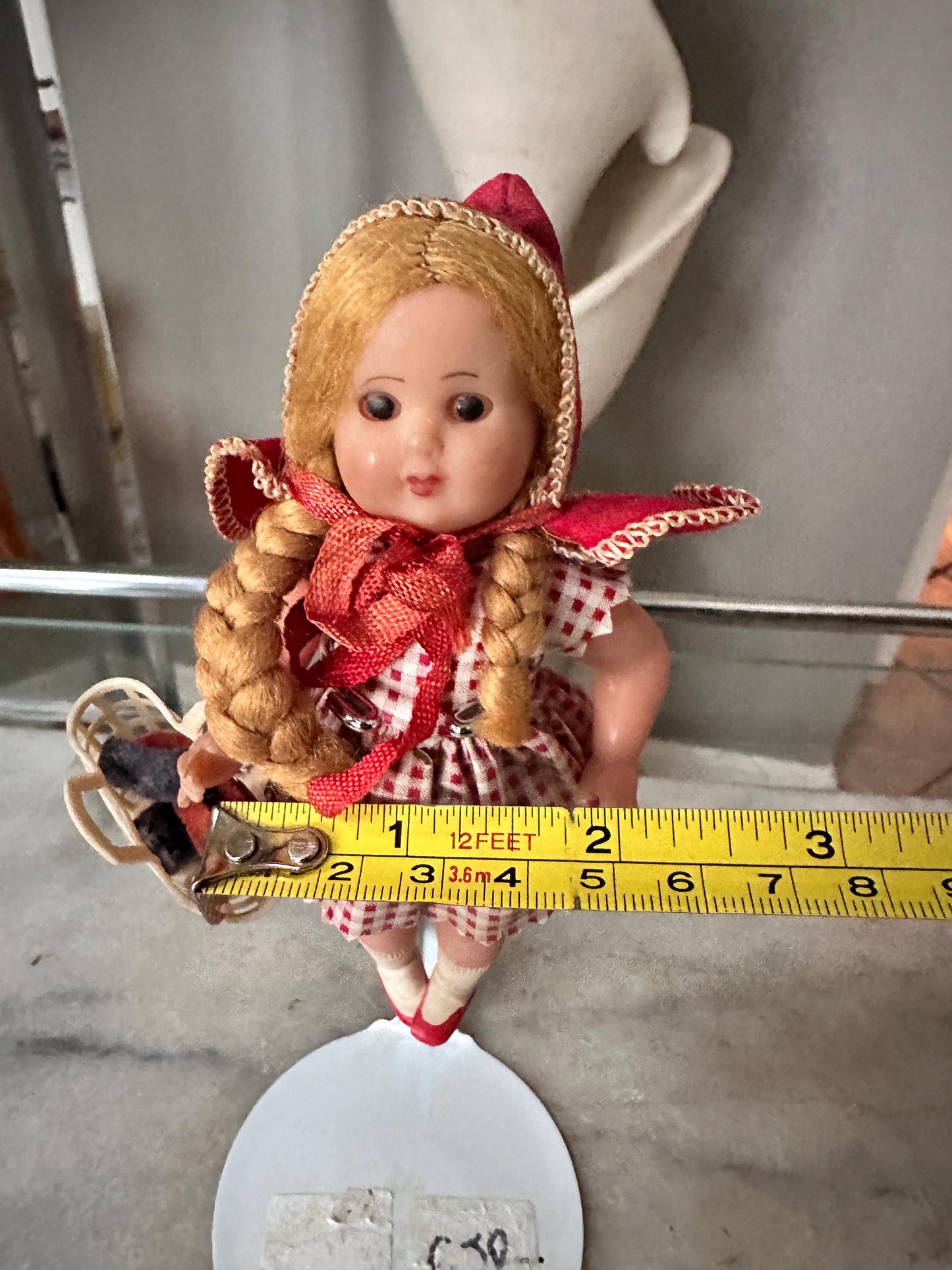 Vintage Little Red Riding Hood Doll,  Sleep Eyes Paper Dress, Made in Italy