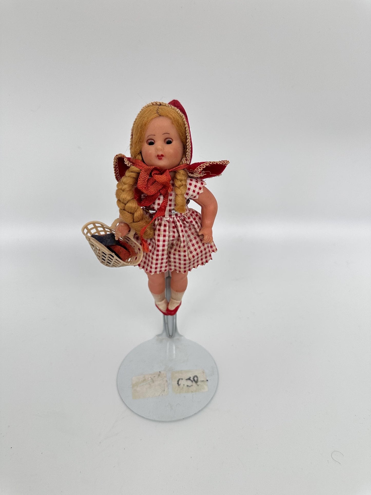 Vintage Little Red Riding Hood Doll,  Sleep Eyes Paper Dress, Made in Italy