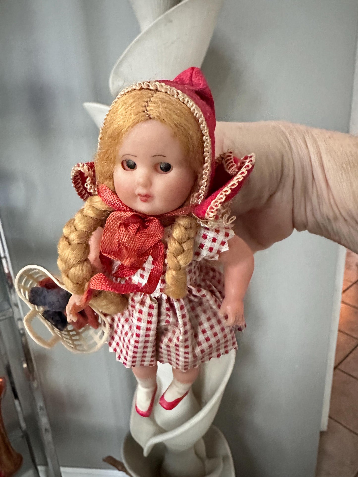 Vintage Little Red Riding Hood Doll,  Sleep Eyes Paper Dress, Made in Italy