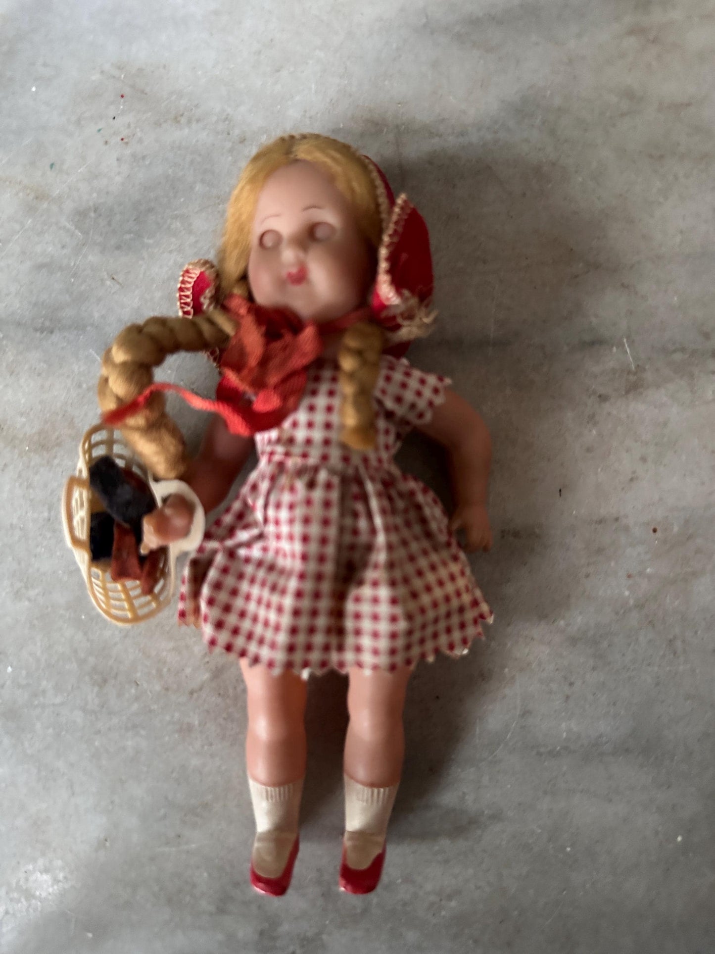 Vintage Little Red Riding Hood Doll,  Sleep Eyes Paper Dress, Made in Italy