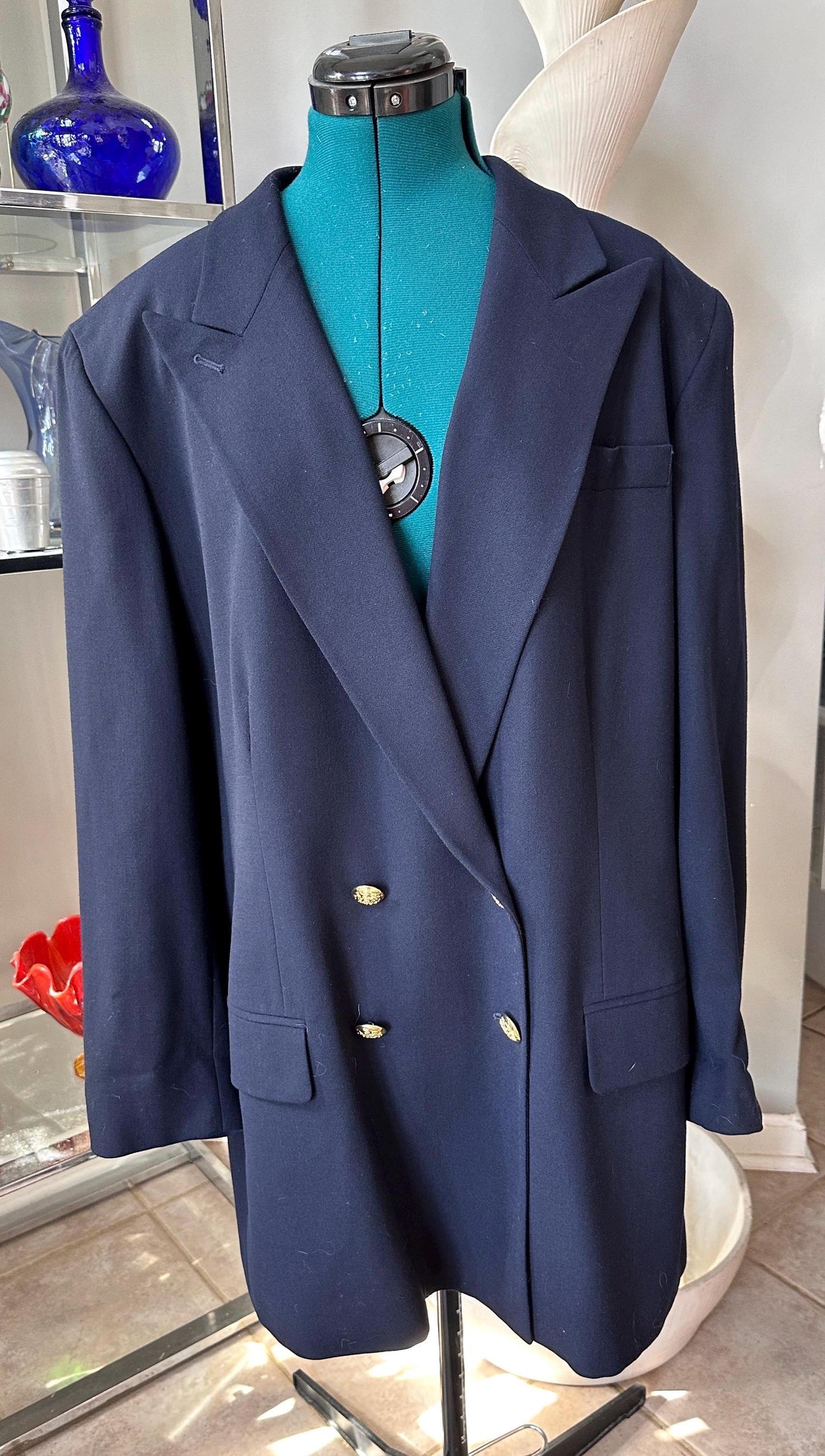 Vintage 1990s Lauren Ralph Lauren Navy Double Breasted Wool Blazer – Women’s Size 22
